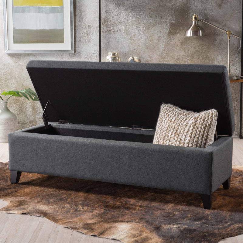 Faux Leather Upholstered Storage Bench, Dark Gray