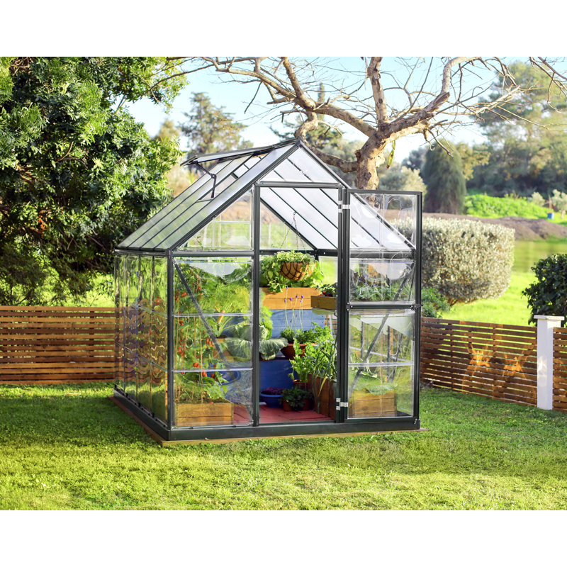 Palram - Canopia Hybrid 6' W X 8' D Greenhouse Walk-In Hobby Polycarbonate Aluminum Frame Greenhouse Kit With Roof Vent - Gray