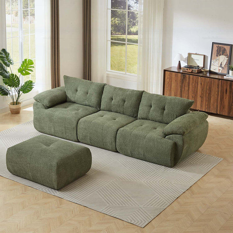 Grand canapé moderne 115 po 3 places avec revêtement en chenille et dossier incurvé en corne pour le salon, la chambre à coucher et le bureau