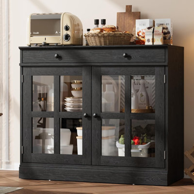 35.4" Sideboard Buffet Cabinets with Storage, Kitchen Coffee Bar Cabinet with Glass Door, Modern Sideboard Buffet with Drawer, White Sideboard Cabine for Living Room, Dining Room, Kitchen