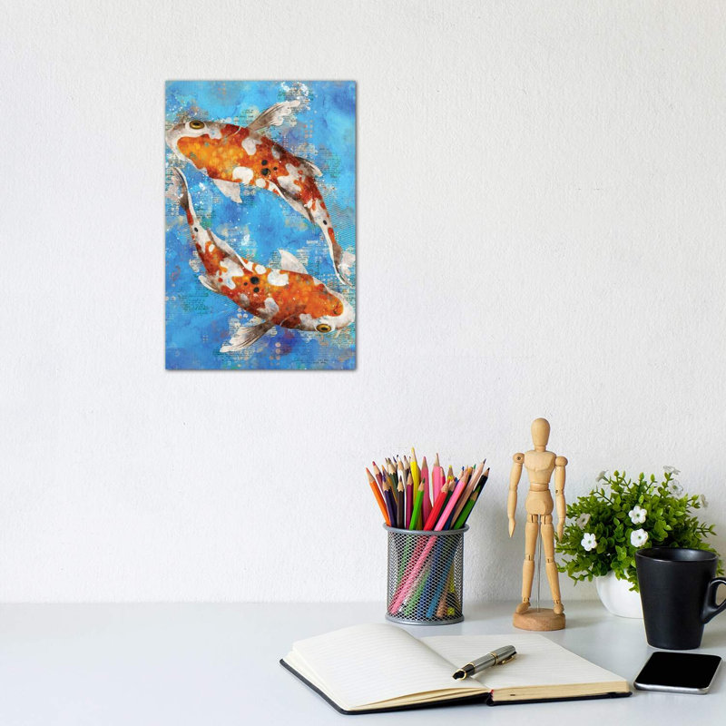 Koi Fishes Blue by Durro Art - Wrapped Canvas Print, 20.32 cm H x 30.48 cm W