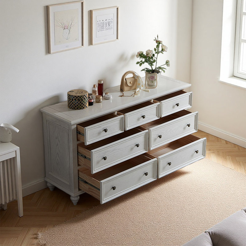 Vintage White Solid Wood Sideboard with Drawers