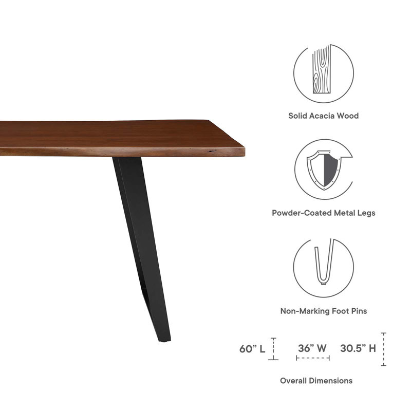 Sable Edge 60" Acacia Wood Rectangular Dining Table with Metal U-Legs