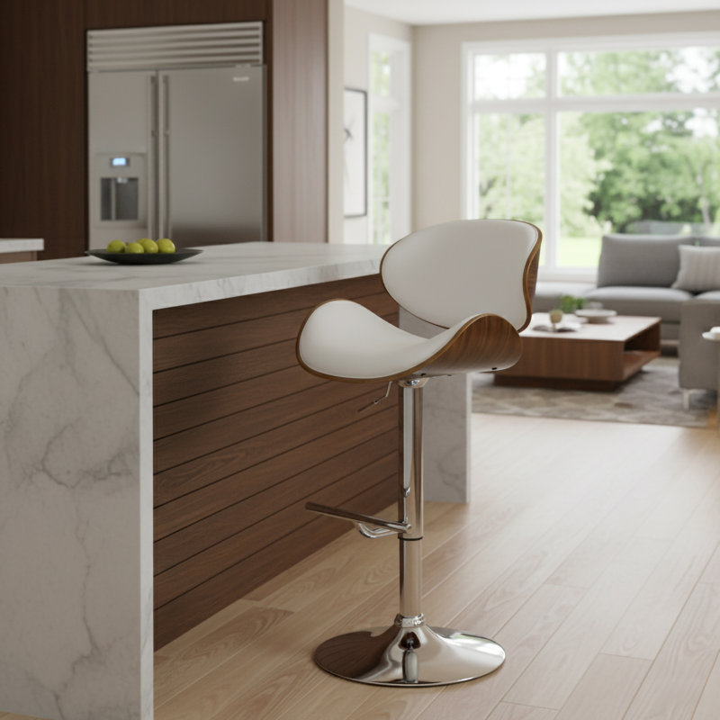 Swivel Upholstered Faux Leather Adjustable Height Counter Stool, White