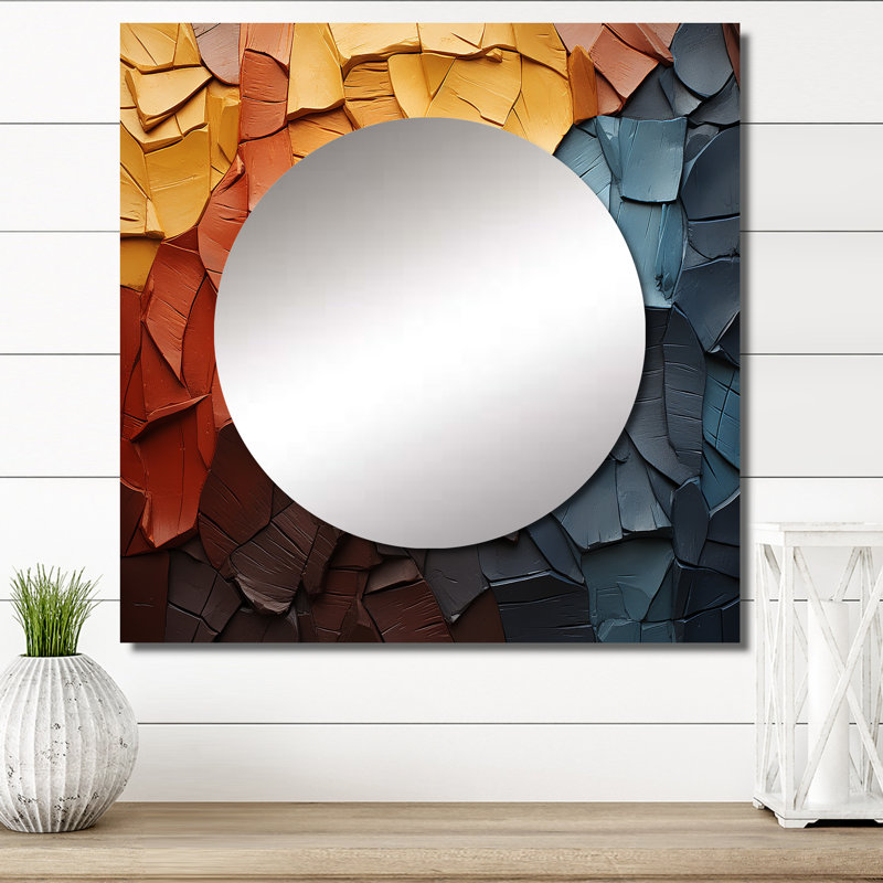 «Blue Beige Redwood Tree Collage», art mural miroir carré moderne pour la salle de bain, 23 po x 23 po