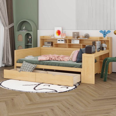 Vrishin Wooden Full Size Multi-functional Bed with Two Storage Drawers and Study Desk by Red Barrel Studio