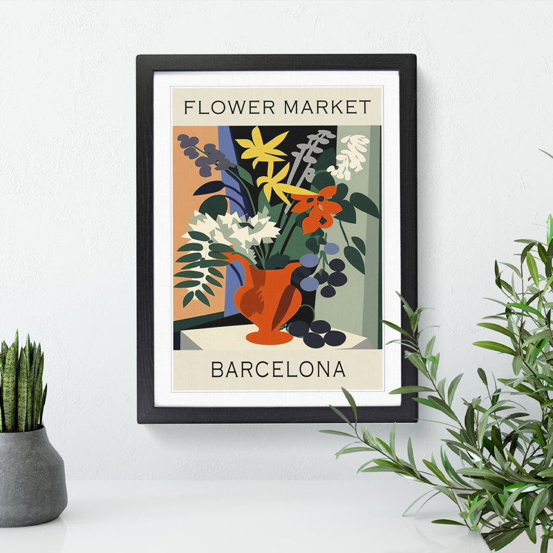 Barcelona Flower Market Exhibition No.10 - Single Picture Frame Print on Wood, 64cm H x 46cm W x 2cm D