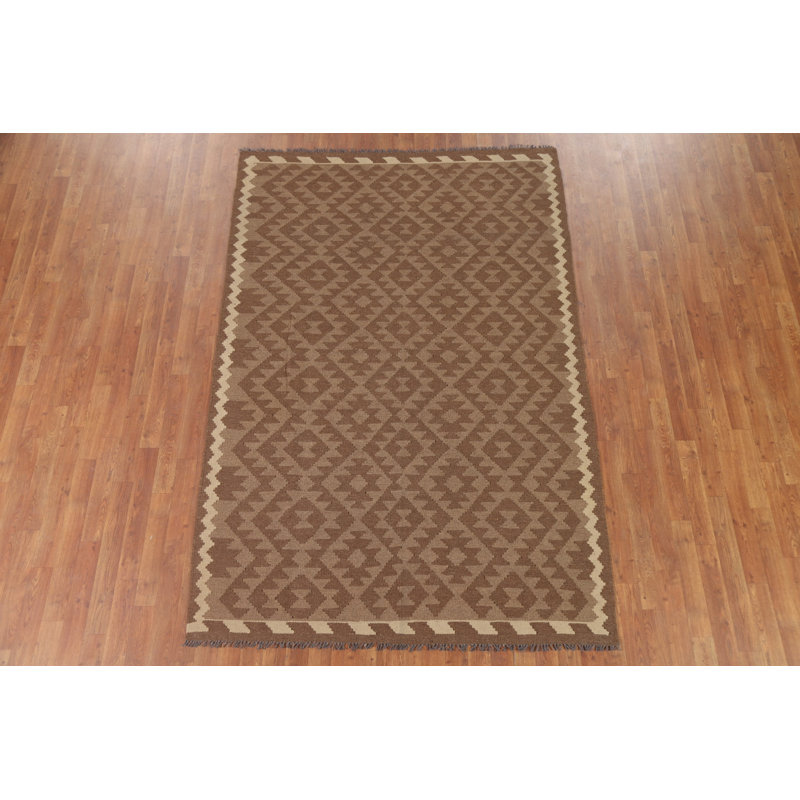 Brown Kilim Wool Area Rug 5x8