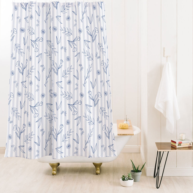 Rideau de douche Ninola Design, Blanc / bleu marine abstrait