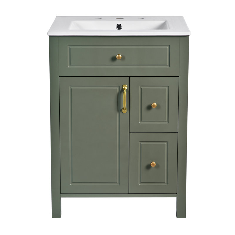 24" Single Bathroom Vanity With Ceramic Top, Green