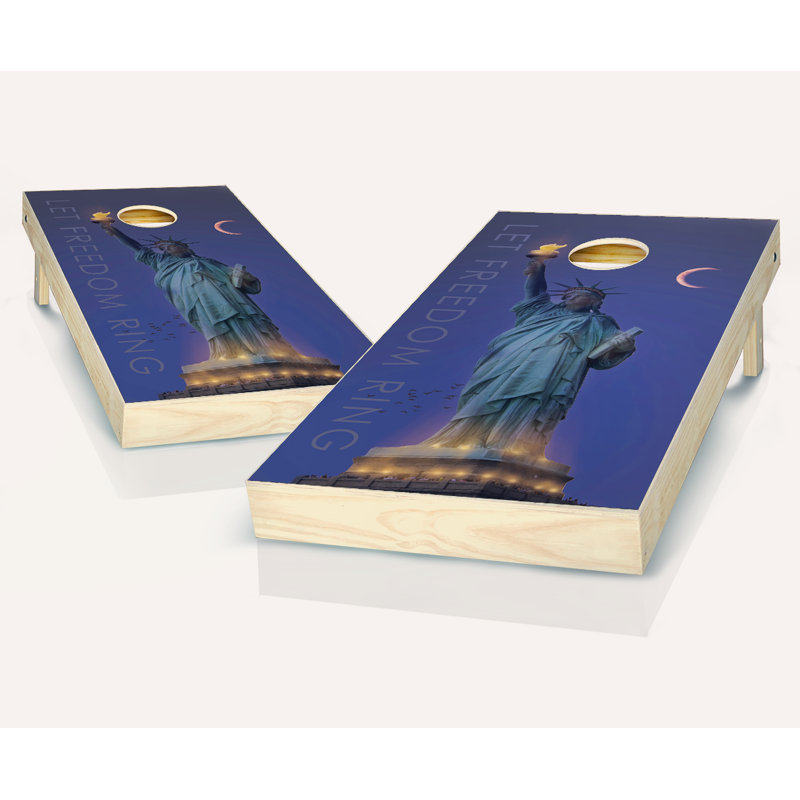 Ensemble de cornhole en bois massif avec bagues 2 pi x 4 pi Let Freedom, Rouge/jaune