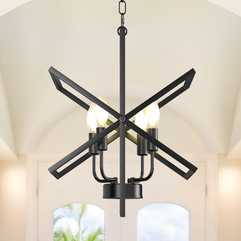 4 - Light Dimmable Geometric Chandelier, Matte Black