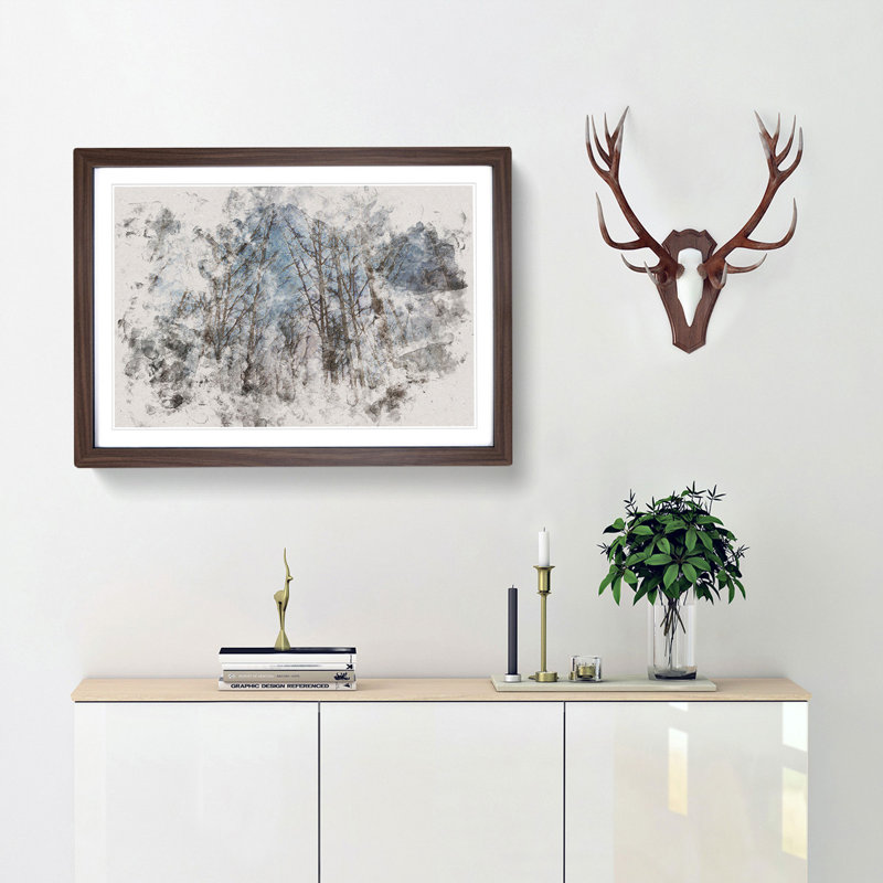 Bare Trees at Twilight Watercolour - Picture Frame Graphic Art Print, 45cm H x 63cm W x 2cm D, Walnut Framed