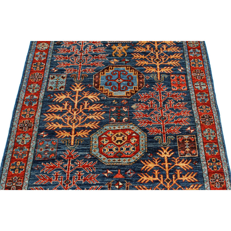 Tapis traditionnel vert et bleu 3x5