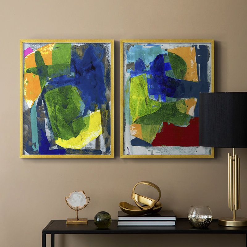 Brights Strokes I-Premium Framed Print -Ready to Hang - No Nails Required - No Nails Required, Gold, 15" H x 24" W