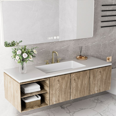 Robinet de salle de bain espacé à 3 trous, robinet d'évier à 2 poignées avec bec pivotant à 360 °, or brossé, qualité commerciale
