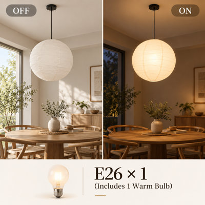24 Inch Black Japanese Style Xuan Paper Globe Pendant Light for Warm Dining Bedroom and Living Room Ambiance