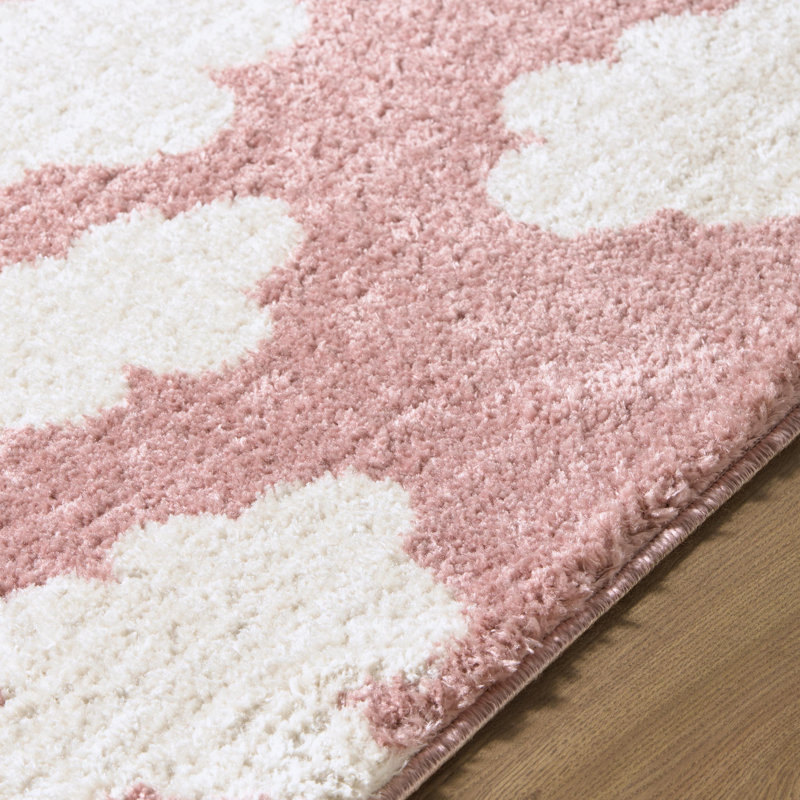 Phung  Machine Woven Rug, Rectangle 5'3" x 7', Pink/Ivory