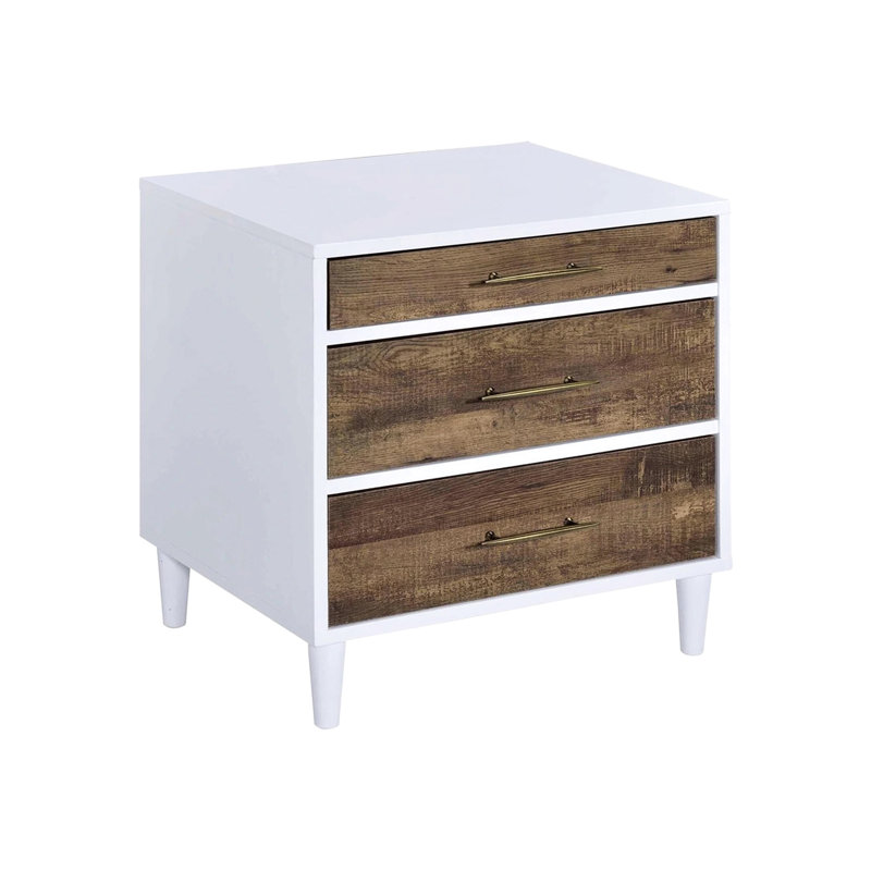 3 Table de chevet pour chambre à coucher, blanc et chêne vieilli