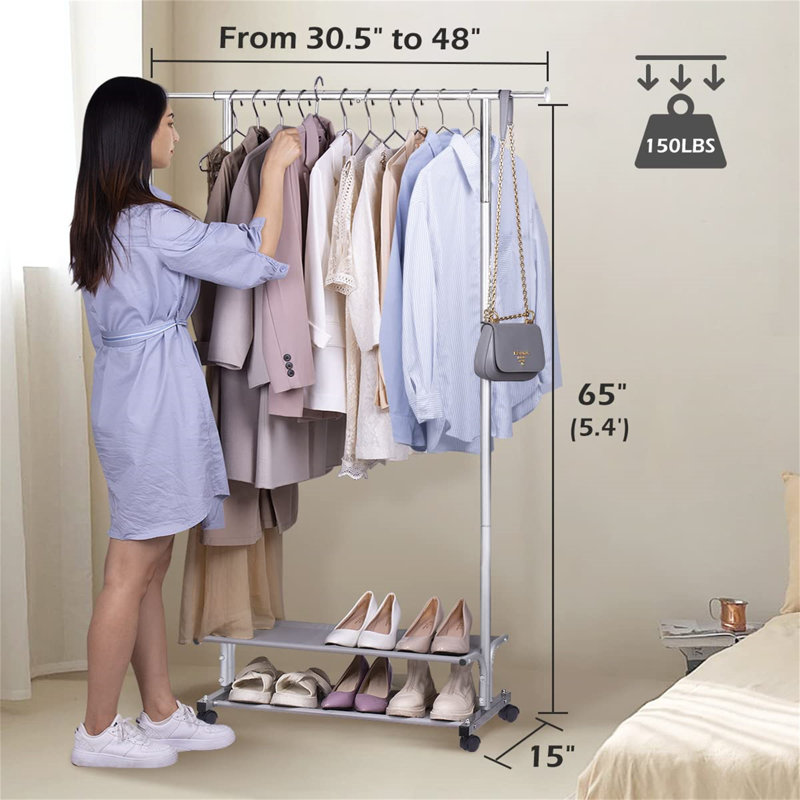 Rebrilliant Korban Heavy Duty Rolling 2 Shelves Garment Rack | Wayfair