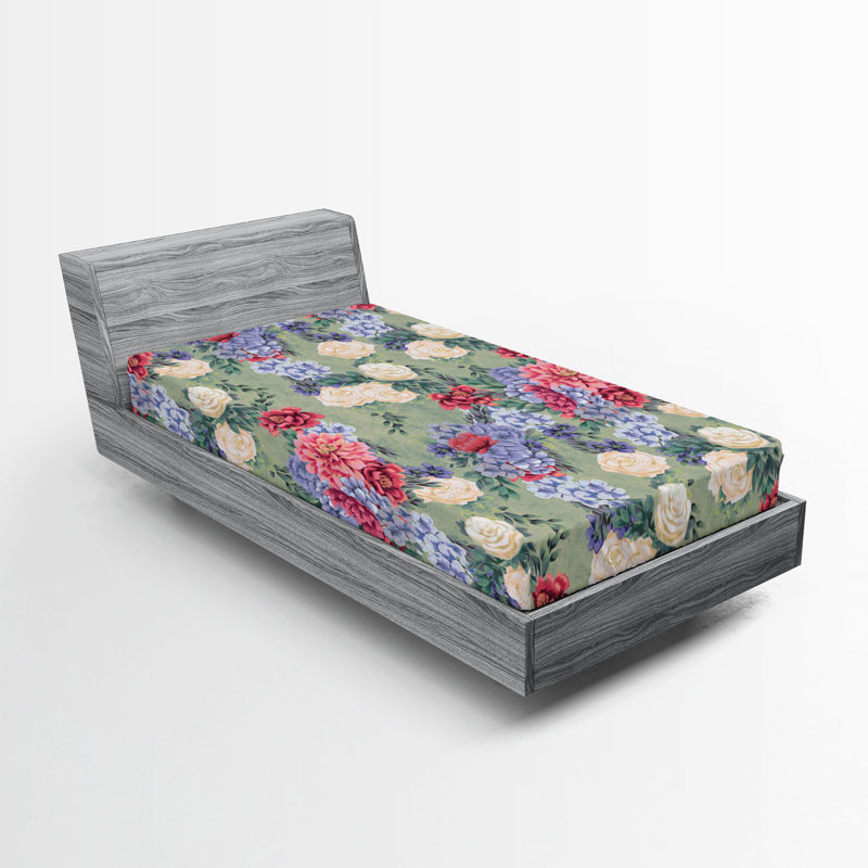 Drap-housse rustique Ambesonne, Rose séchée, vert laurier / floral, Drap-housse simple TG