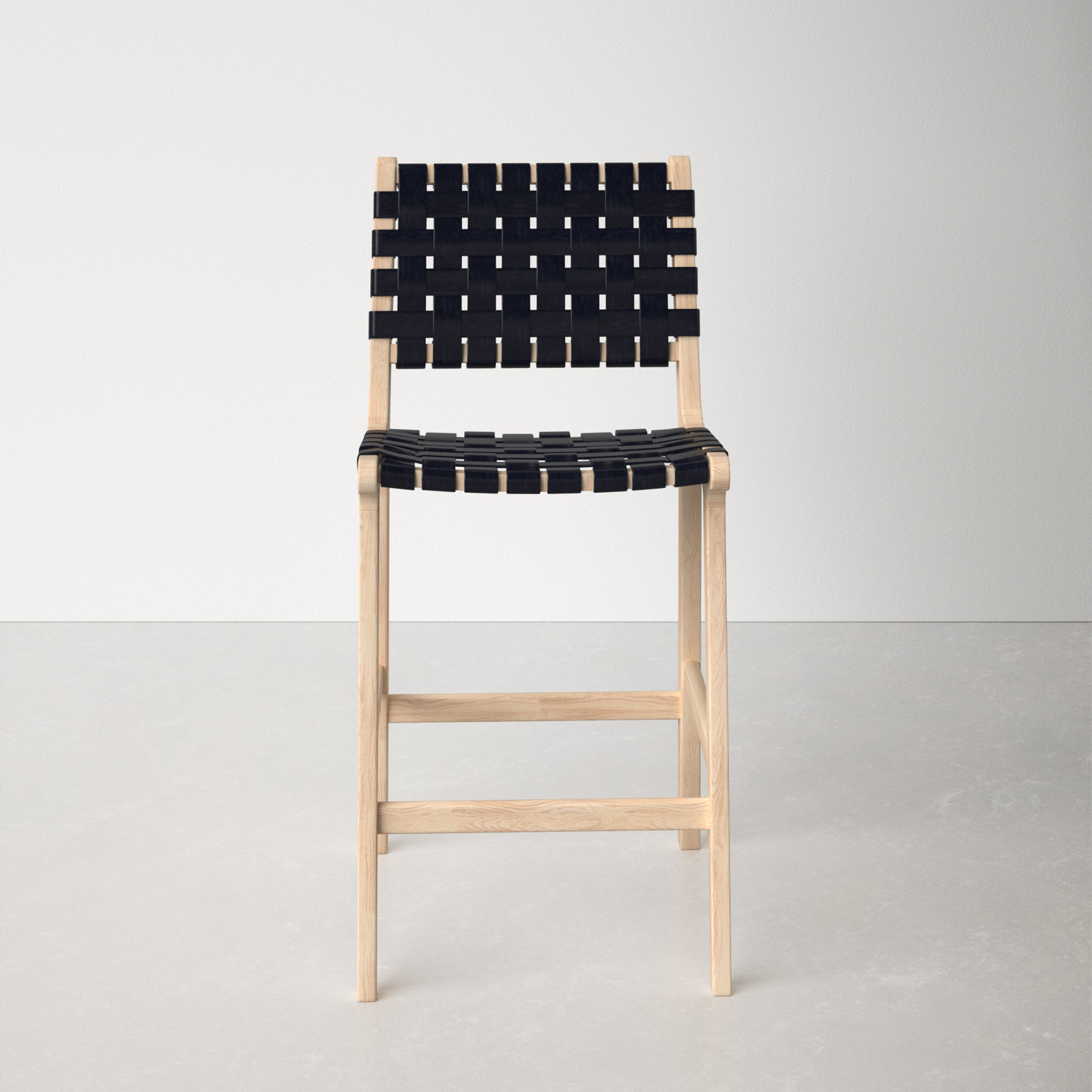 Alston Leather Stool, Black Leather/Natural Unfinished Frame, Counter Stool (27.16" Seat Height)