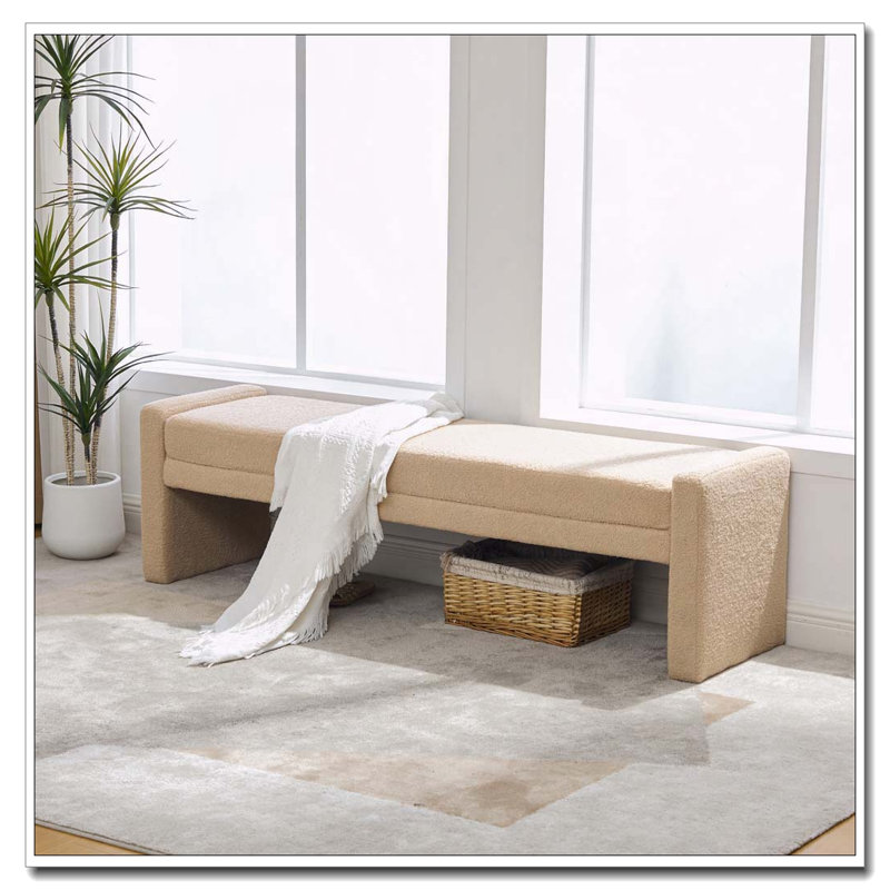 Banc rembourré 66,9 po moderne avec accoudoirs surdimensionnés pour lit d'entrée, Blé
