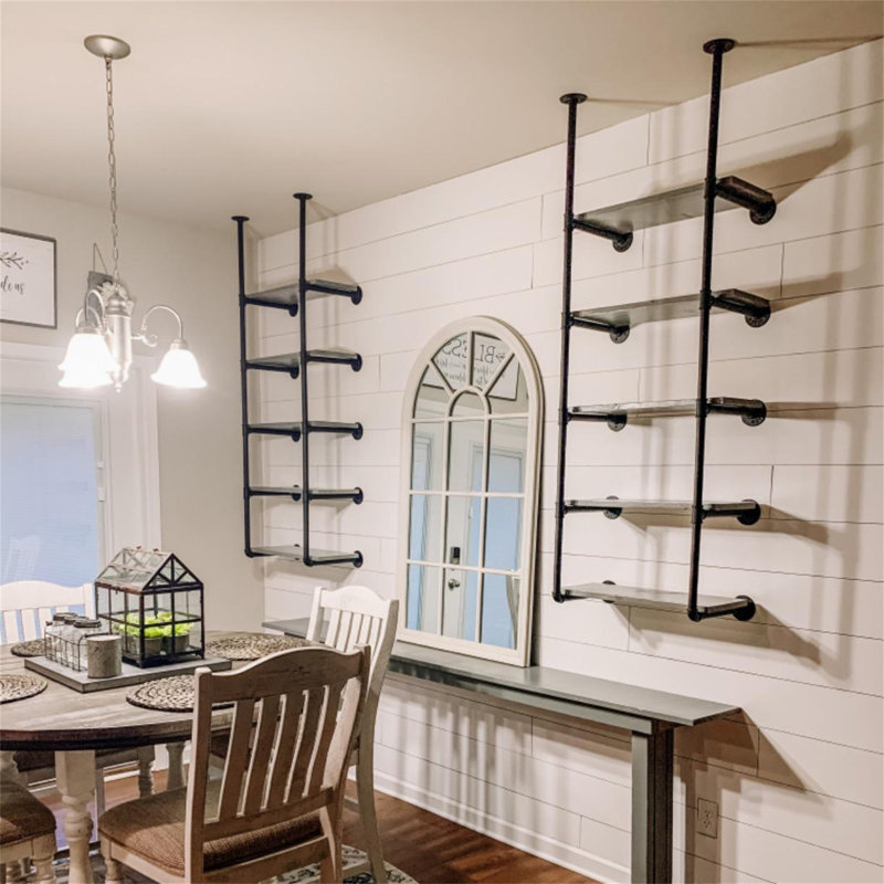Allisandra 5 Tier Farmhouse D.I.Y Iron Pipe Shelf Wall Mount Open Shelf (Wooden Board Not Included)