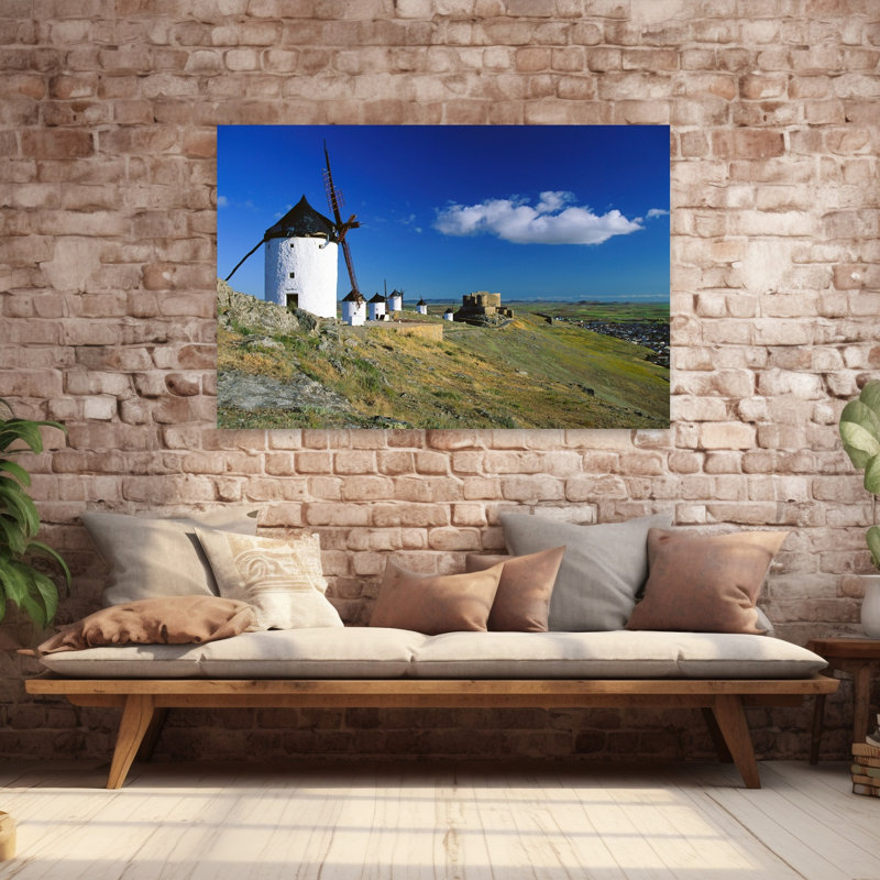 Old Historic Windmills On Hill, Consuegra, Castilla La Mancha, Spain Traditional Contemporary Architecture Urban Wall Art