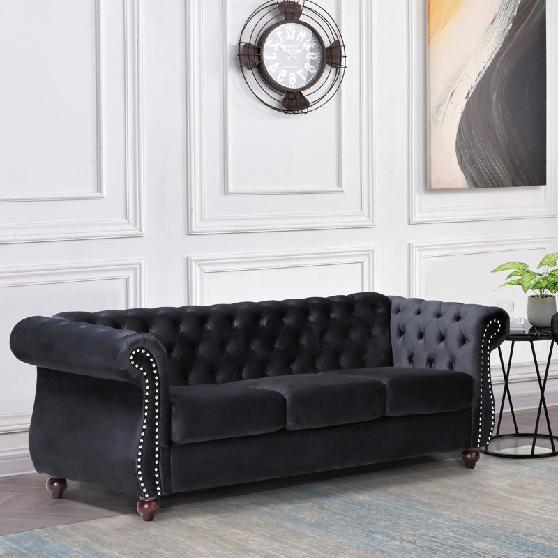 Canapé classique en velours Chesterfield, Noir