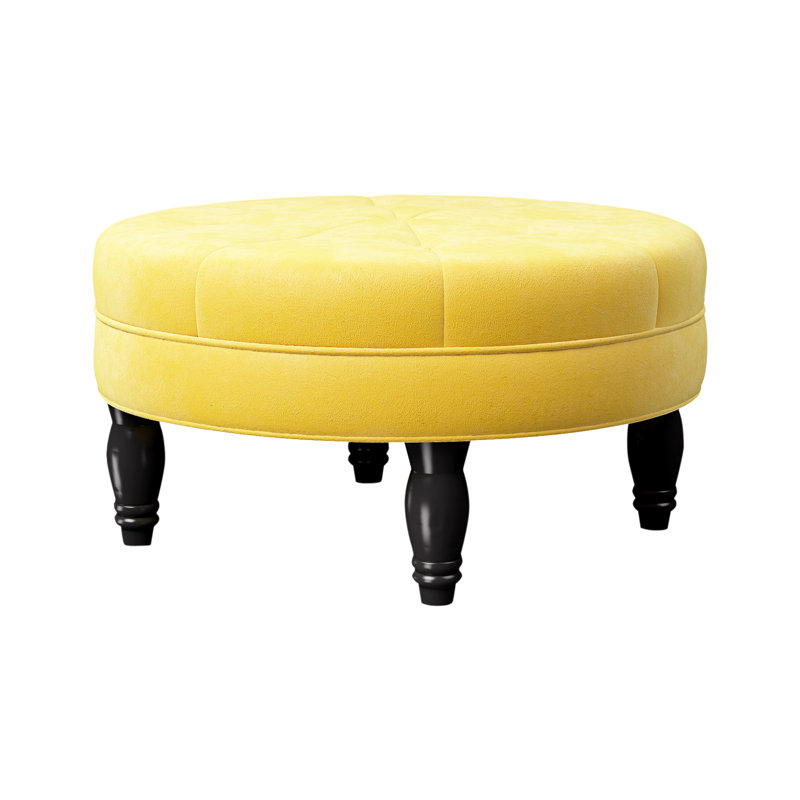 Acree 75cm Wide Velvet Tufted Round Solid Colour Cocktail Ottoman, Yellow