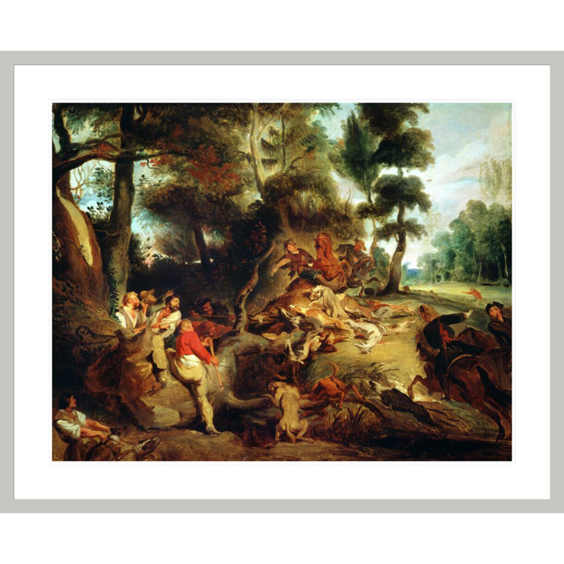 «The Wild Boar Hunt» d'après une peinture de Rubens par Eugène Delacroix, impression giclée encadrée, 33.5" H x 40.82" W