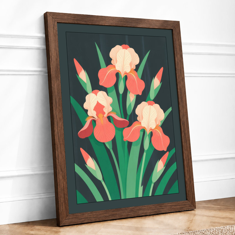 Iris Blooms Botanical - Framed Print, A2 - 59.4 x 42.0 cm, Walnut