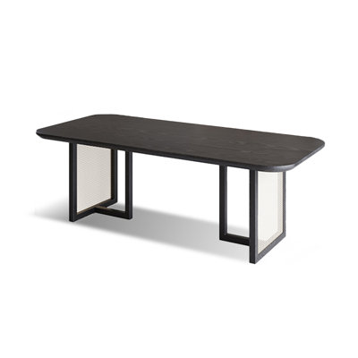 Black Rectangular Solid Wood Dining Table