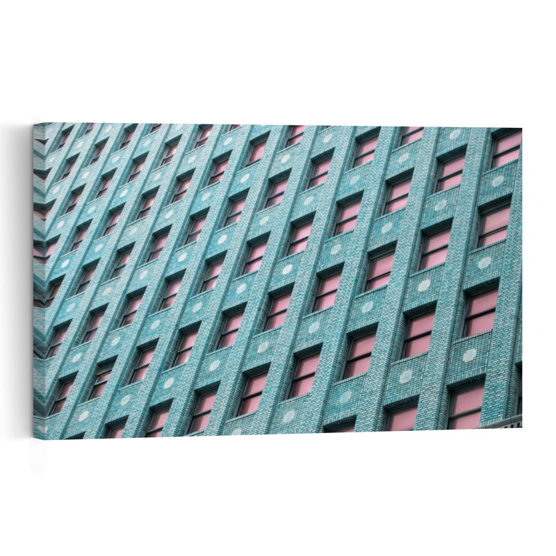 Brick Building With Pink Windows Abstract Contemporary Palm Architecture City Wall Art Print by Tom Windeknecht - Print