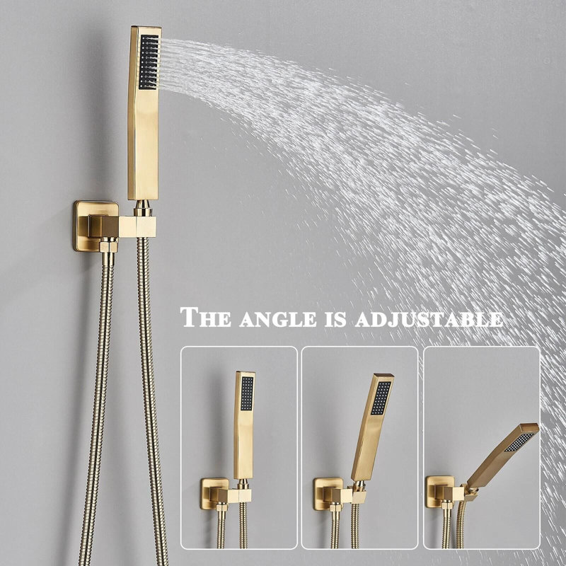 Brushed Gold Shower Faucet Set 10 inch Rain Shower Head Combo with Tub Spout Kit