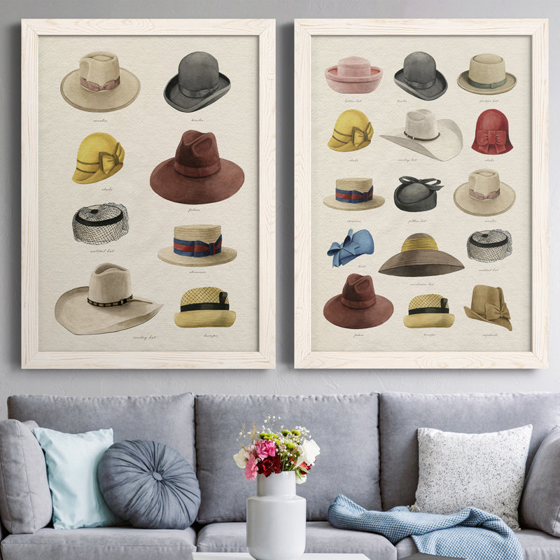 Vintage Hats II - 2 pièces, H 43,5 po x l 31,5 po x P 1 po, Toile avec cadre blanc