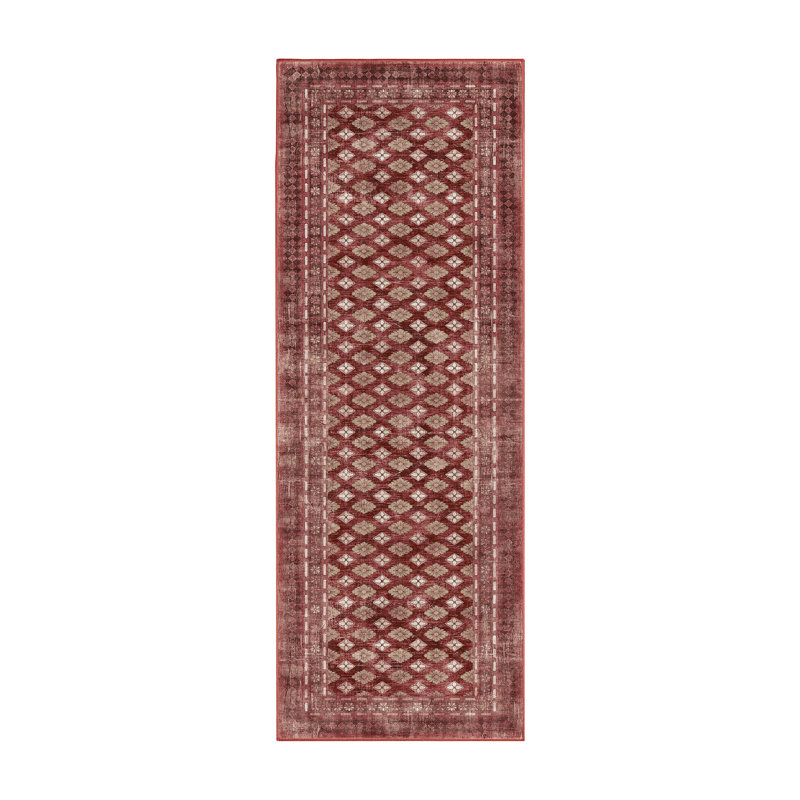 Elara Rouge Red Machine Washable Non-Slip Stain-Resistant Traditional Vintage Floral Hallway Runner Rug - 2.5'x7'
