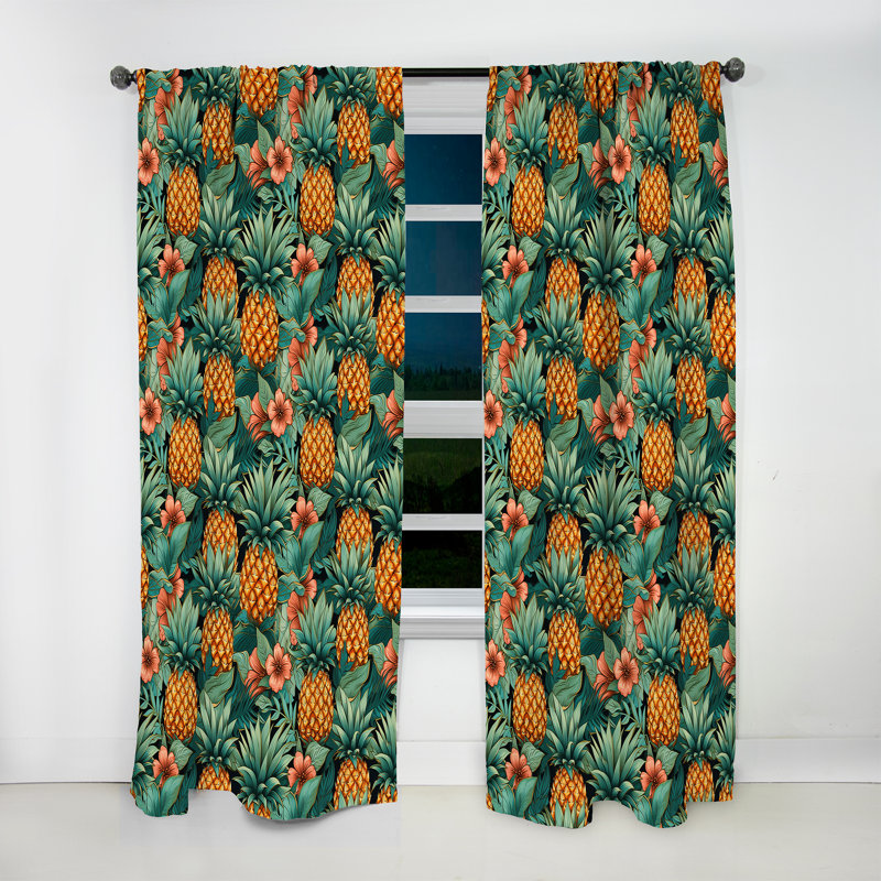 Pineapple Delight - motif tropical III - Rideau floral - Rideau floral obscurcissant - 1 panneau, L 52 po x L 120 po