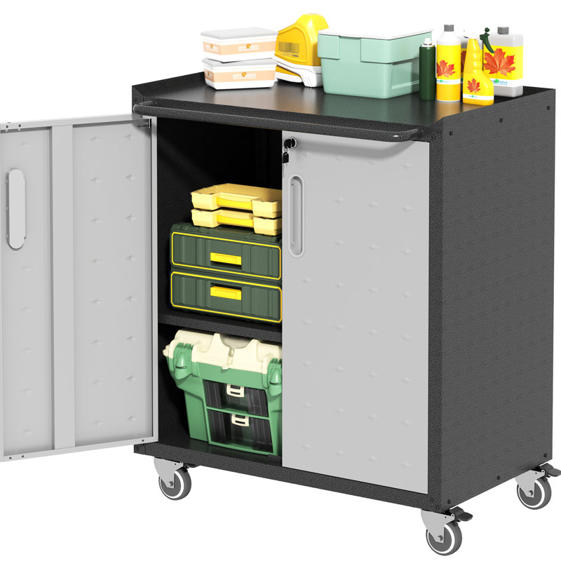 Armoire de rangement en métal avec roues rotatives - pour différents espaces. , Réglable, eau. Noir et gris Rouleau polyvalent de l 29,76 po x P 16,54 po et H 34,81 po