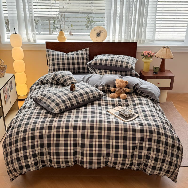 Vintage Gray & Red Buffalo Plaid Comforter Set Soft Cute Plaid Bedding Comforter Lightweight Check Geometric Style Geometric Comforter Set For All Seasons