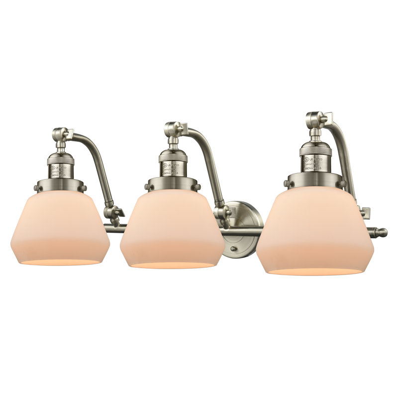 Éclairage pour salle de bain 3 lumières à intensité variable Keefe, Nickel satiné brossé, Boîtier blanc mat