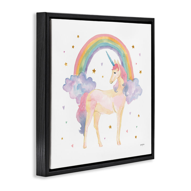 Aquarelle de licorne pour enfants, H 18 po x l 18 po, Cadre flottant noir de jais