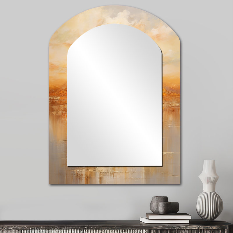 Bold Sunset Golden Collage II - Sunset Asymmetrical Unique Mirror, Yellow Arch Large Wall Mirror, Printed Metal Art