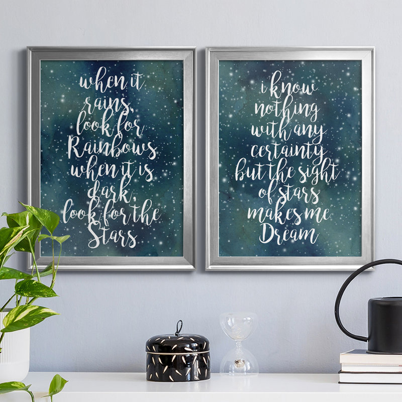 Galaxy Quote I - Ensemble de 2 encadrements d'art textuel sur toile, H 24,5 po x l 18,5 po x P 1,25 po, Cadre argenté
