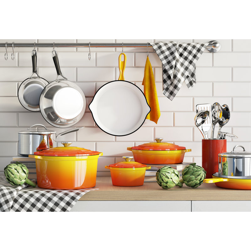 7 - Piece Cast Iron Cookware Set, Orange