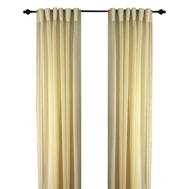 Aonan Solid Semi-Sheer Wanda Pleat Curtain Panels, Custard, 52" W x 84" L