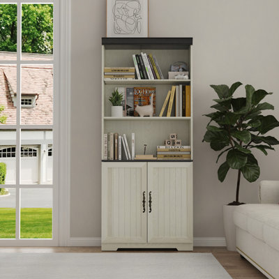 70.86"(180cm) Tall Storage Cabinet, 5 Tier Cube Display Cabinet with Adjustable Shelves and Barn Doors, MDF Wood Freestanding Display Bookshelves for Bedroom,Living Room, Kitchen, Pantry, Bar Cabinet