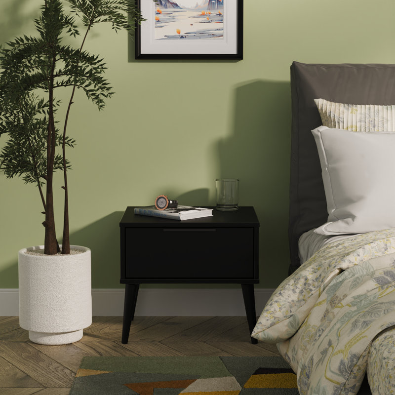 Solvay 45cm W Manufactured Wood Bedside Table, Black
