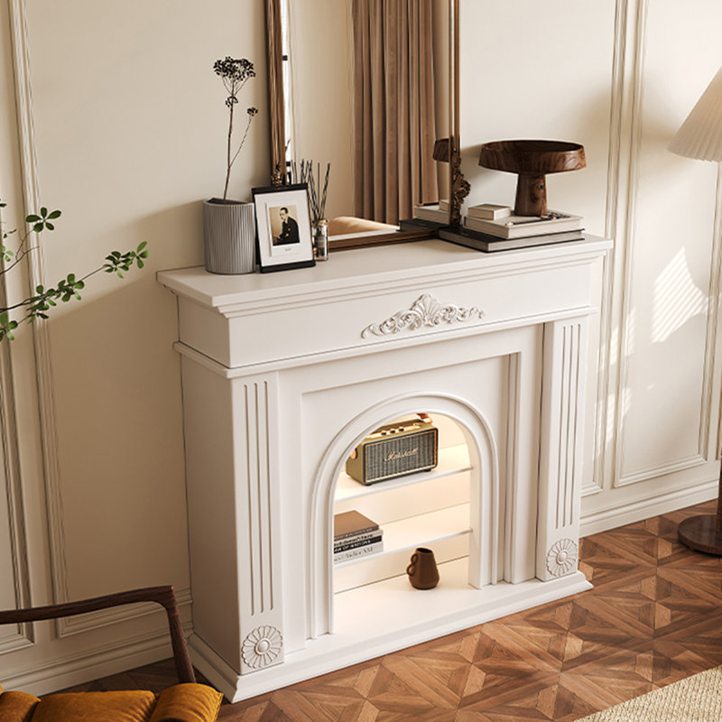 Foyer électrique en bois massif beige, H 43,31 po x l 39,37 po x P 13,78 po